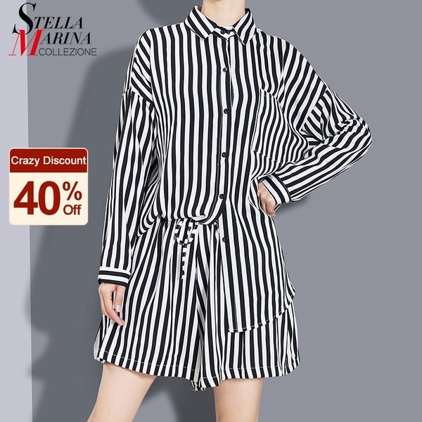 

women's tracksuits * 2021 woman two piece black short sets striped outfits long sleeve oversized blouses girls casual streetwear suits, Gray