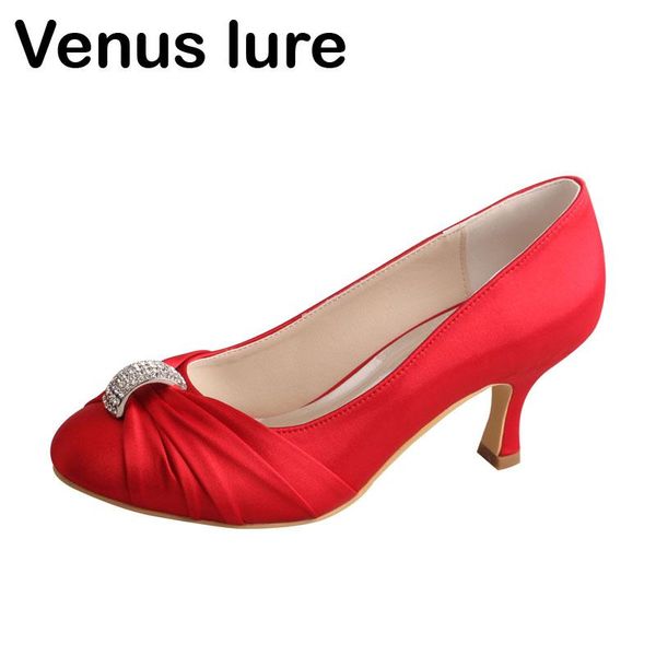 

dress shoes bridal red satin closed toe brand name prom court mid heels, Black