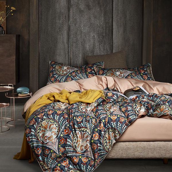 

bedding sets 28color 4pcs luxury egyptian cotton set super king size bright flamingo leaf duvet cover pillow case bed sheet