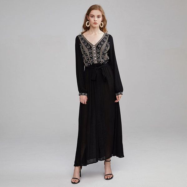 

bohemia embroidery flower black dress backless holiday dresses casual, Black;gray