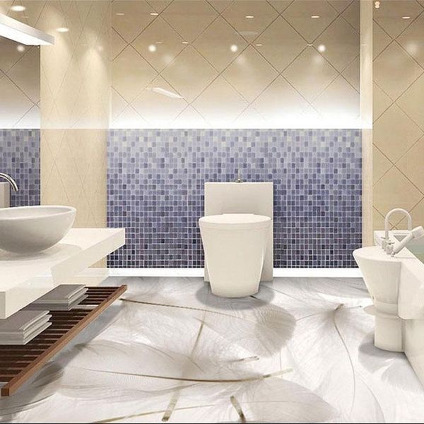 

wallpapers 3d white feather po floor wall paper murals anti wear bathroom waterproof pvc self adhesive flooring wallpaper stickers