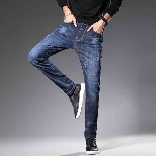 

moownuc autumn classic trousers mens jeans ny male pants denim streetwear for slim fit designer casual straight, Blue