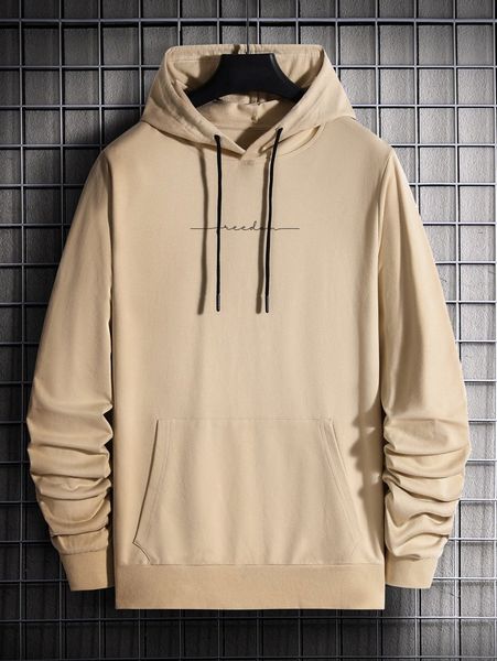 

men letter graphic kangaroo pocket drawstring hoodie i31r#, Black