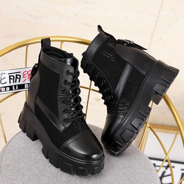 

boots leather mesh breathable women's 2021 muffin summer versatile, Black
