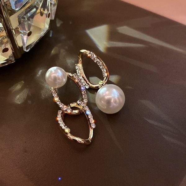 

925 silver needle asymmetric chain crossed pearl earrings fashion temperament personality earrings fashionable girl earrings
