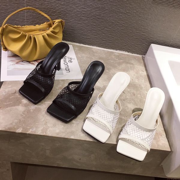 

2021 womens shoes sandals mesh fine-heeled high-heeled to 1, Black