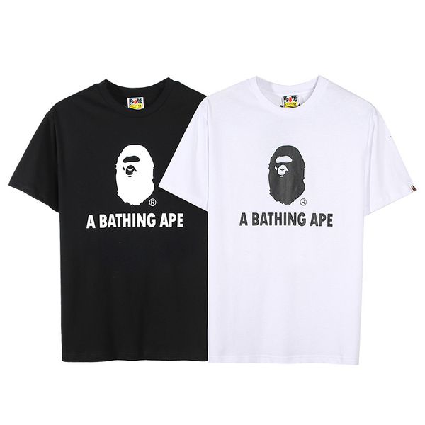 

t shirt trendy ape head classic printed letter men's casual bottom shirt, White