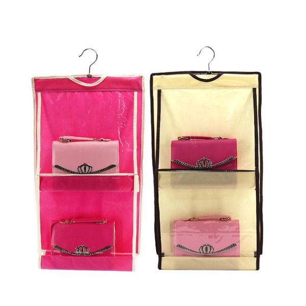 

4pocket organization rack hangers closet case tidy dustproof hanging women handbag tote bag purse storage organizers boxes & bins