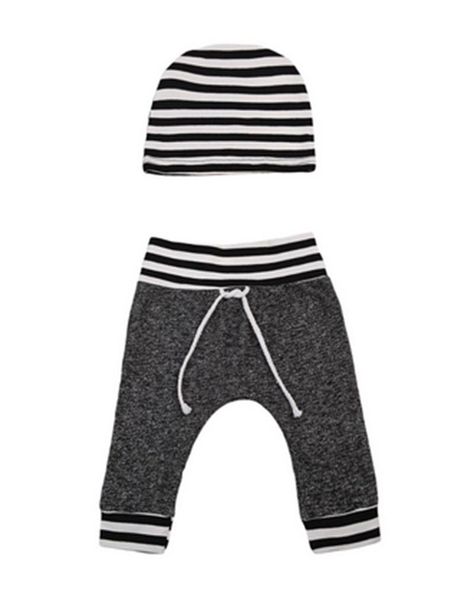 

trousers born baby boy girls est fashion cotton outfits gray casual clothes pants striped hat 2pcs, Blue