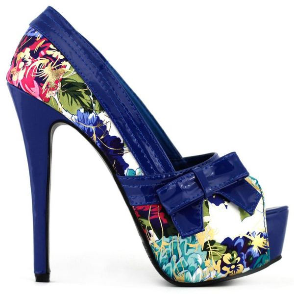 

blue/teal floral pattern bow peeptoe platform party pumps dress shoes, Black