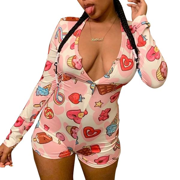 

Women Jumpsuit Long Sleeve V Neck Rompers Ladies Pajama Onesies Nightwear Sexy Workout Jumpsuits Female Print Playsuit Bodycon 050731, Remark or mixed color