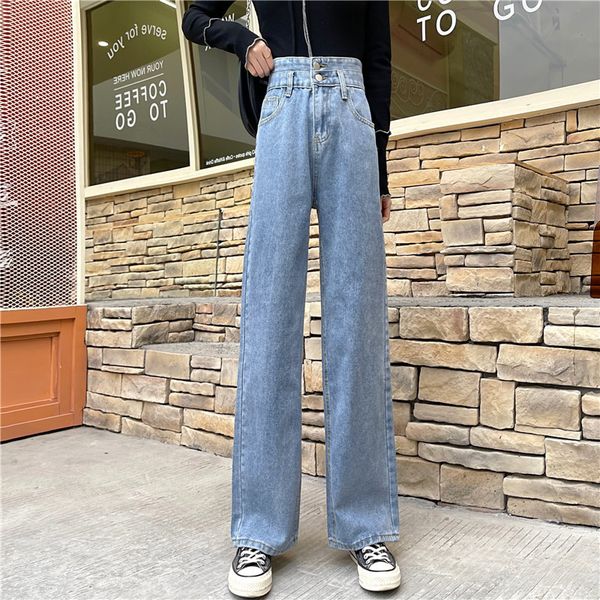 

women's jeans woman breech breeches high waist clothes wide leg denim blue streetwear vintage quality fashion harajuku slacks straight