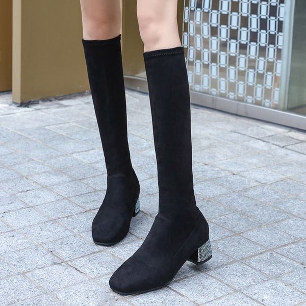 

boots female knee high women shoes flock comfortable winter heels warm long woman mujer c335 1t4g, Black
