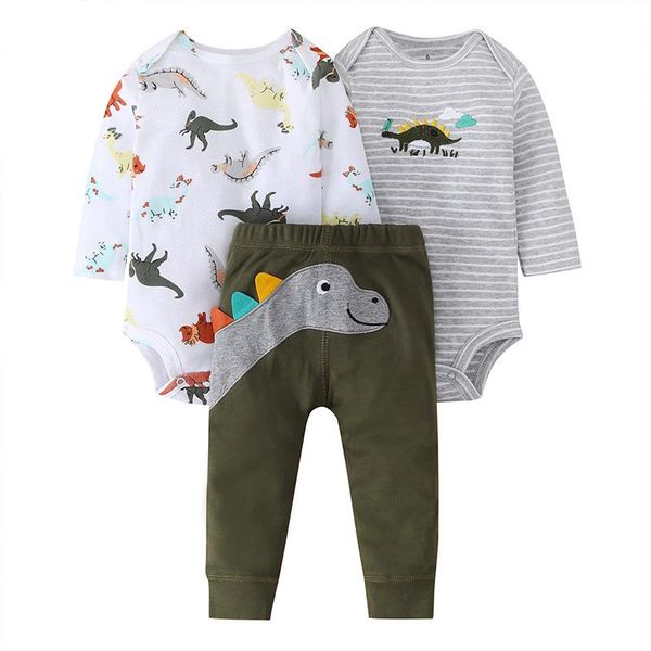 

clothing sets 2021 baby boy clothes 3pcs bodysuits+pants cotton print autumn long sleeve cartoon boys winter o-neck, White