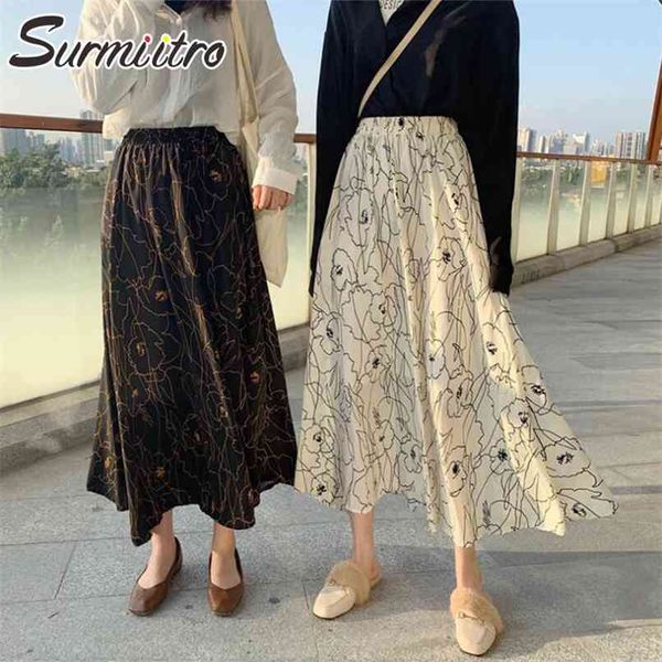 SURMIITRO Primavera Estate Moda Chiffon Gonna lunga Donna Coreano Elegante Vita alta Pieghettato Sole bianco Maxi Donna 210708