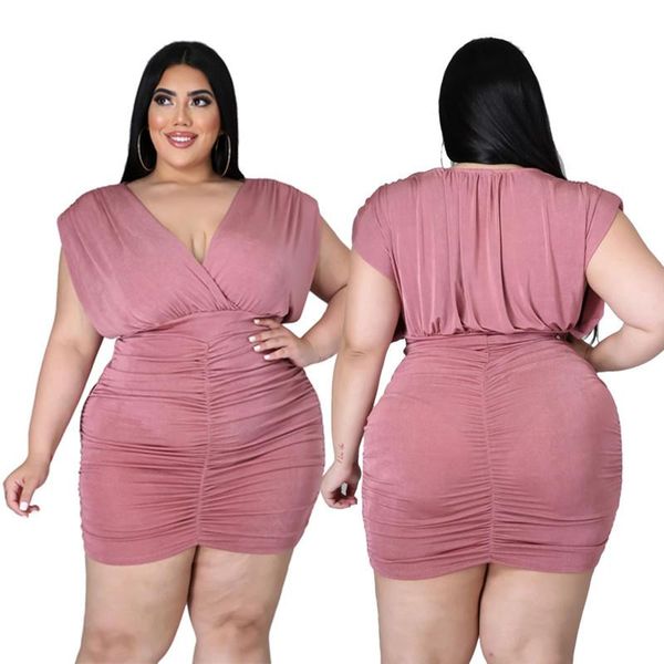 

plus size dresses 4xl clothing women dress wholesale solid v neck short sleeve draped mini fashion streetwear drop, Black