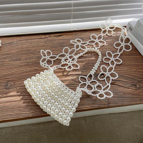 

baguette bags small pearl beads flower shoulder for women beading designed handbag female travel mini purse cross body