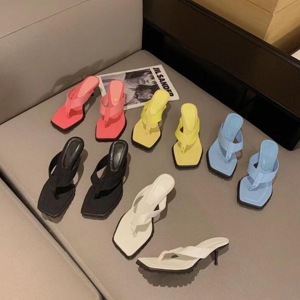 

slippers clip toe women candy color thin high heels pumps slip on mules shoes elegant summer casual flip flops, Black