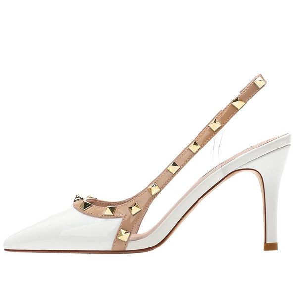 

dress shoes thin high heel riveted women 2021 pointy patent leather, Black