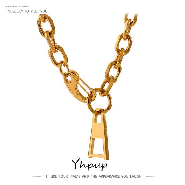 

pendant necklaces yhpup stainless steel zipper necklace creativity heavy metal collar statement jewelry for women party gift, Silver