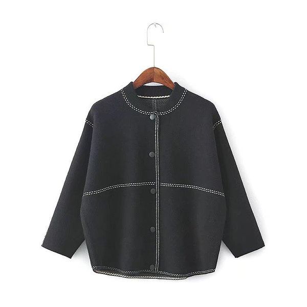 

women's jackets tail order cutting label brand discount store color matching contrast line baseball jacket, Black;brown