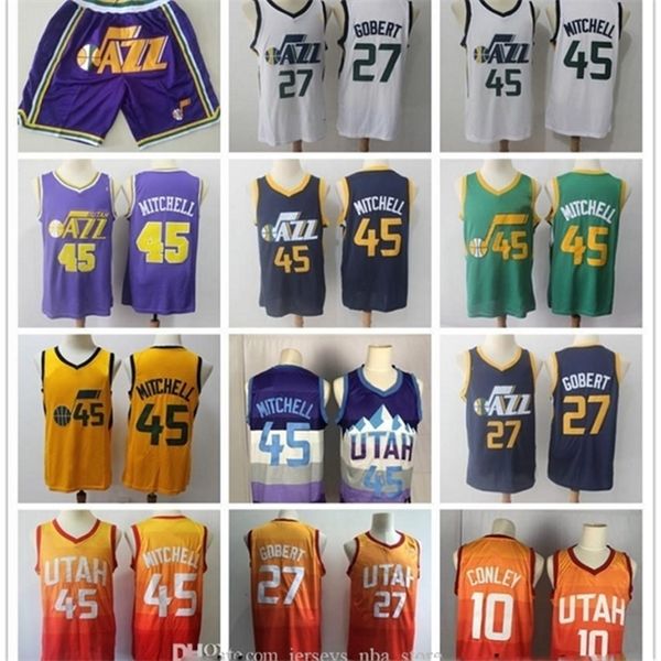 

09mens throwback donovan 45 mitchell rudy\rutah 27 gobert mike 10 conley basketball shorts\rjazz basketball jersey purple green, Black