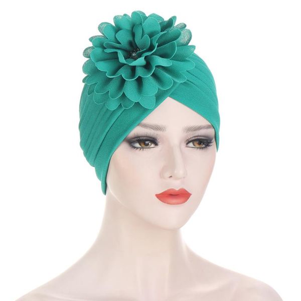 

beanie/skull caps muslim women beanie turban head cover african nigerian folded big flower alloy rhinestone party cap turbans tb-338, Blue;gray