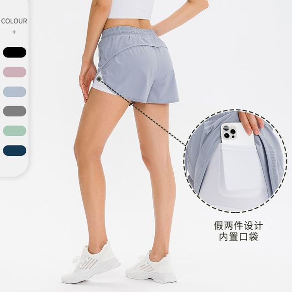 

women's shorts casual ladies jogger cycling fake two piece sports with pockets loose running fitness pants women's gym set, White;black