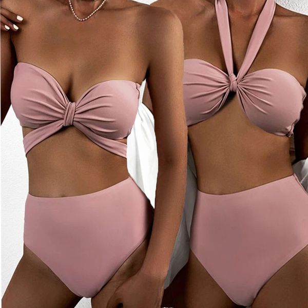 

2021 new bikini split solid printed swimsuit, White;black