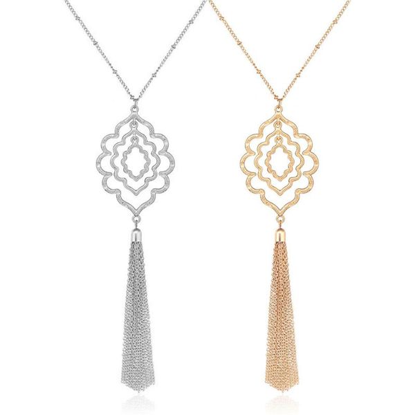 

pendant necklaces necklace women bohemian vintage hollow pattern gold silver long personalized jewelry large tassel drawstring