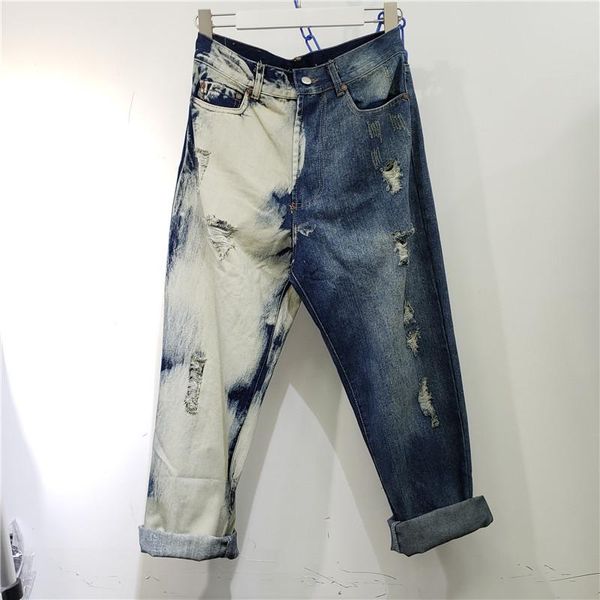 

women's pants & capris [ewq] 2021 autumn hip hop patchwork women buttons denim contrast color hole jeans vintage high waist harem trous, Black;white