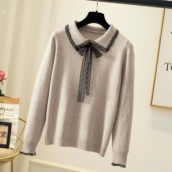 

women's sweaters women and pullovers korwan kawaii cute lace turn-down collar knit sweater fmeale jumper 202120 autumn winter, White;black