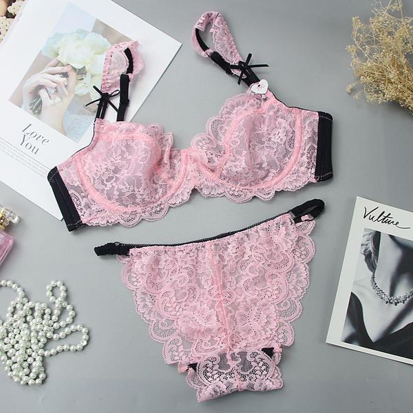 

Bras Sets Nouvelle Seamless Ultra-Thin Lace Sexy Womens Underwear Panties and Bra Intimate Noble Young Brassiere For Ladies BLIR, Red;black