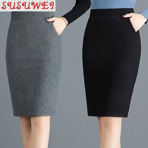

skirts large size elastic slim bag hip skirt female 2021 spring and autumn mid-length high waist anti-exposure one-step, Black