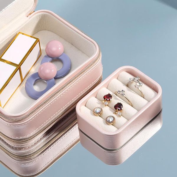 

storage boxes & bins travel jewelry box with mirror 3 layers rings earrings necklace holder case portable pu organizer for women girl r4t1