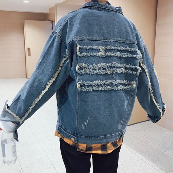 

men's jackets wholesale men's korean tassel cowboy denim jacket handsome fashion scratching personality single-breasted coat men, Black;brown