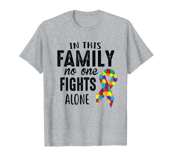 

In This Family No One Fights Alone Autism Awareness T-Shirt, Mainly pictures