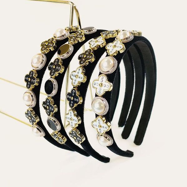 

hair clips & barrettes european and american fashion fine version pearl forest hoop shiny rhinestone clover hairpin heavy industry adult, Golden;silver