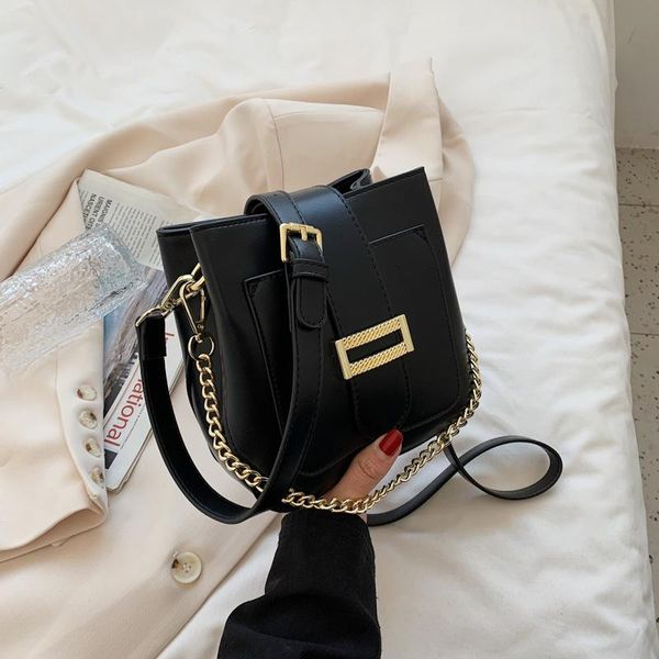

cross body women's solid color one-shoulder bucket bag 2021 korean fashion net red diagonal chain