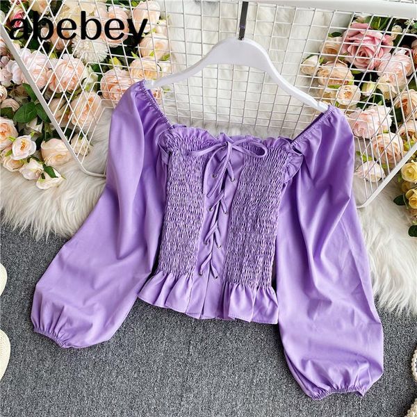

women's t-shirt slim lace up off shoulder elastic spring short women tee autumn ruffles t shirt casual long sleeve tshirt, White