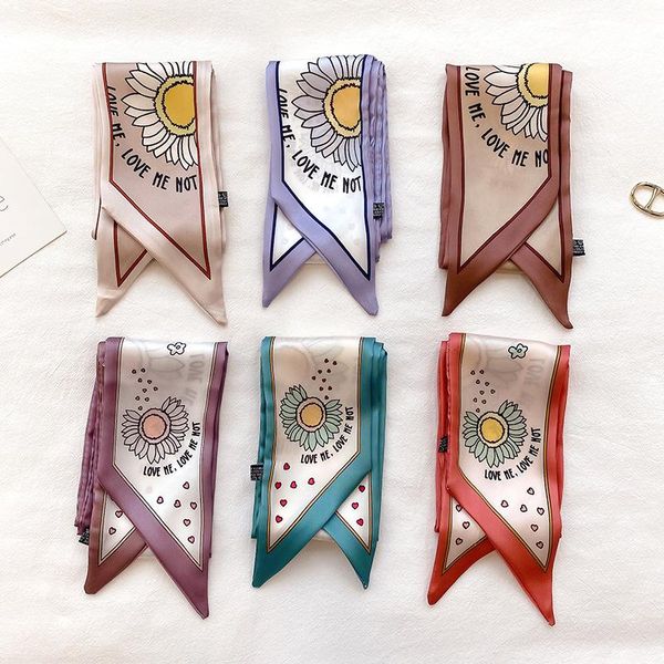 

aesthetic flower long silk scarf female multi-function decorative headband tie wrist strap bag belt scarves, Blue;gray