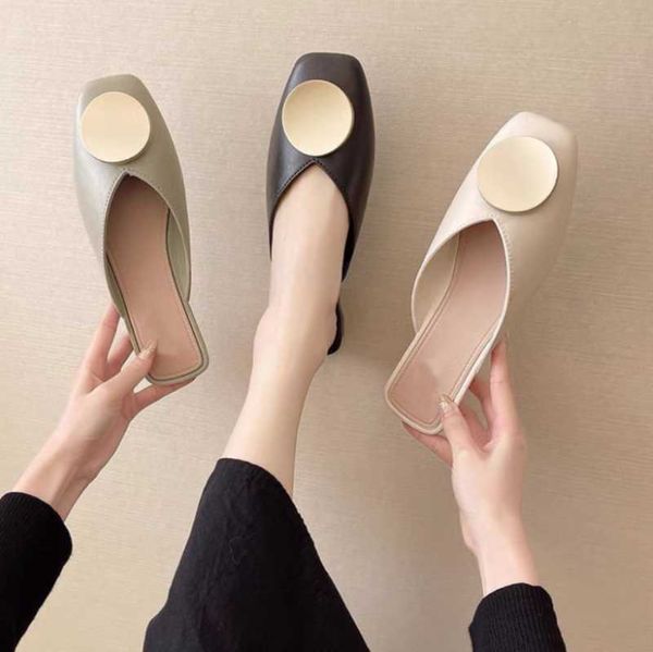 

slippers flat-bottomed muller shoes, lazy baotou slippers, women's summer wear, fashion imitation leather, Black