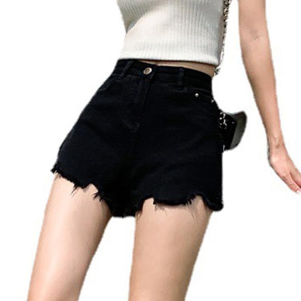 

women's jeans 2021 blue denim washed mid-waist shorts straight pants cotton temperament dark women