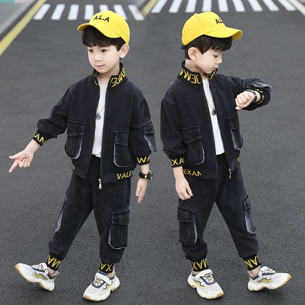 

childrens clothing boys spring and autumn denim suit 2022 new medium and big children foreign boy sports handsome trendy outfit, White