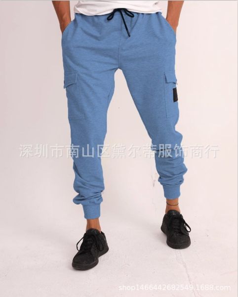

2021 new sports pants men's solid fitness pants training leggings, Blue