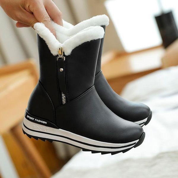 

boots ins women ankle 22-26cm thick snow for winter outdoor warm shoes, Black
