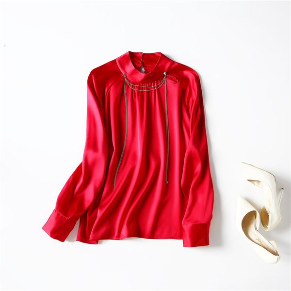 

women's blouses & shirts europe and the united states women's clothing new spring long sleeve chain stand collar solid color fashi, White
