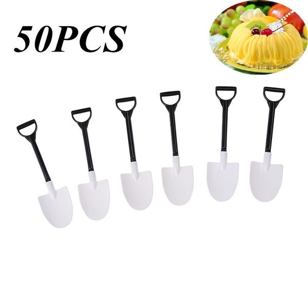 

spoons 50pcs/pack plastic disposable mini shovel spoon potted ice cream cake for kids dessert tea coffee party supplies