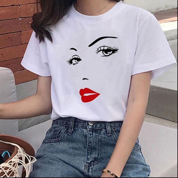 

summer style fashion womens t shirts harajuku women tee beauty face eyebrows lip printing cotton, White