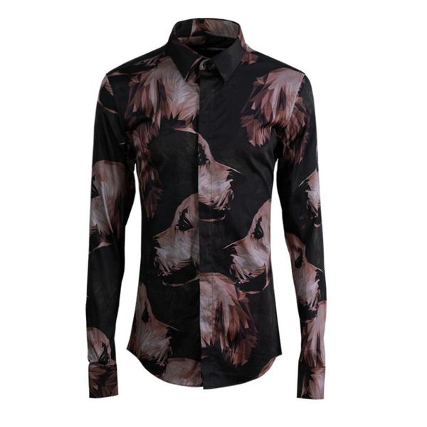 

men's casual shirts minlgu men shirt luxury cartoon pet printing mens dress long sleeve social trend slim fit 4xl, White;black